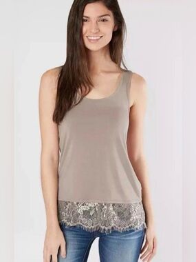 Buckle Black Eyelash Lace Women’s Tank Top Roasted Cashew Sz: Small
